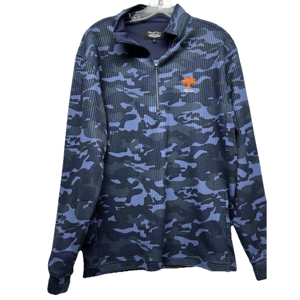Straight Down Men's Small Blue Camo 1/2 Zip Oak Tree Golf Pullover NWOT (B9)